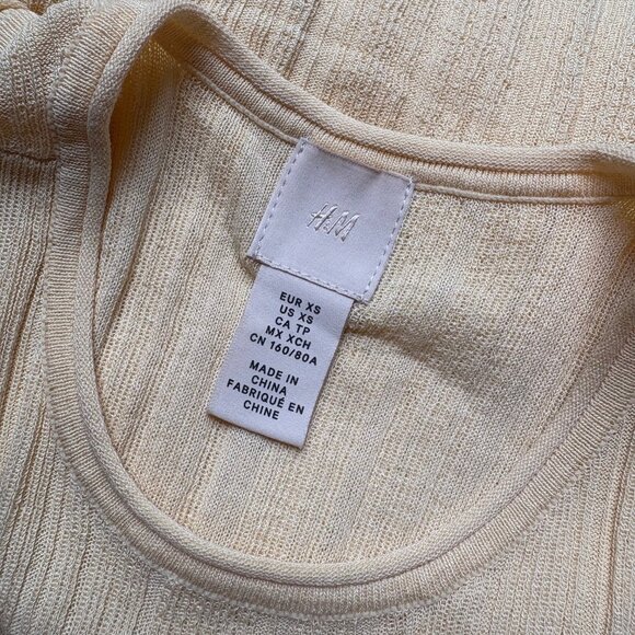 H&M BUTTER YELLOW KNIT RIBBED MIDI DRESS, SIZE: XS - Picture 3 of 3